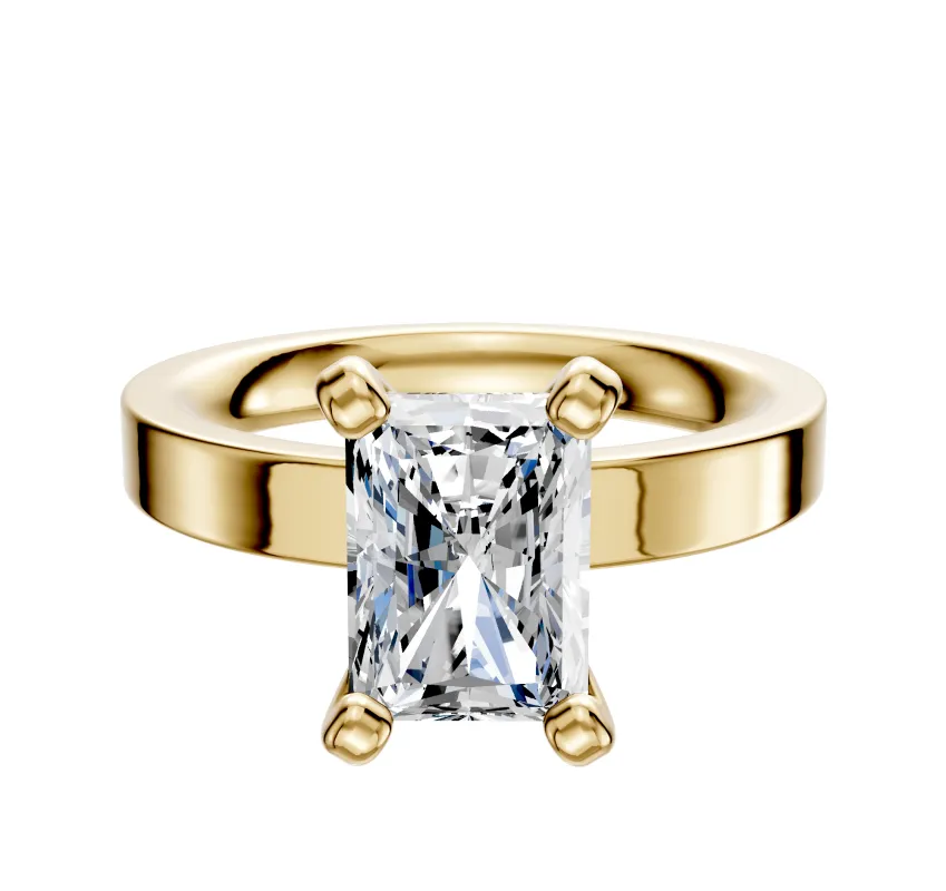 18K Yellow Gold 4 Prong Classic Flat 3.0mm Engagement Ring sold by Promise By Effy