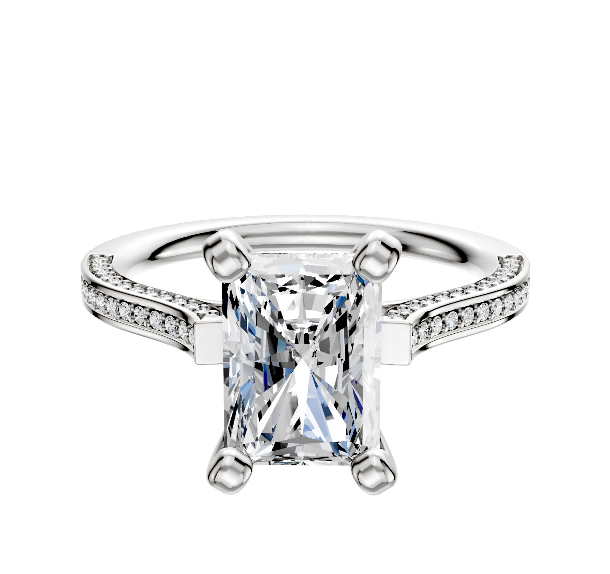 14K White Gold 4 Prong Cathedral Flat 3-Row-Pave 2.0mm Engagement Ring sold by Promise By Effy