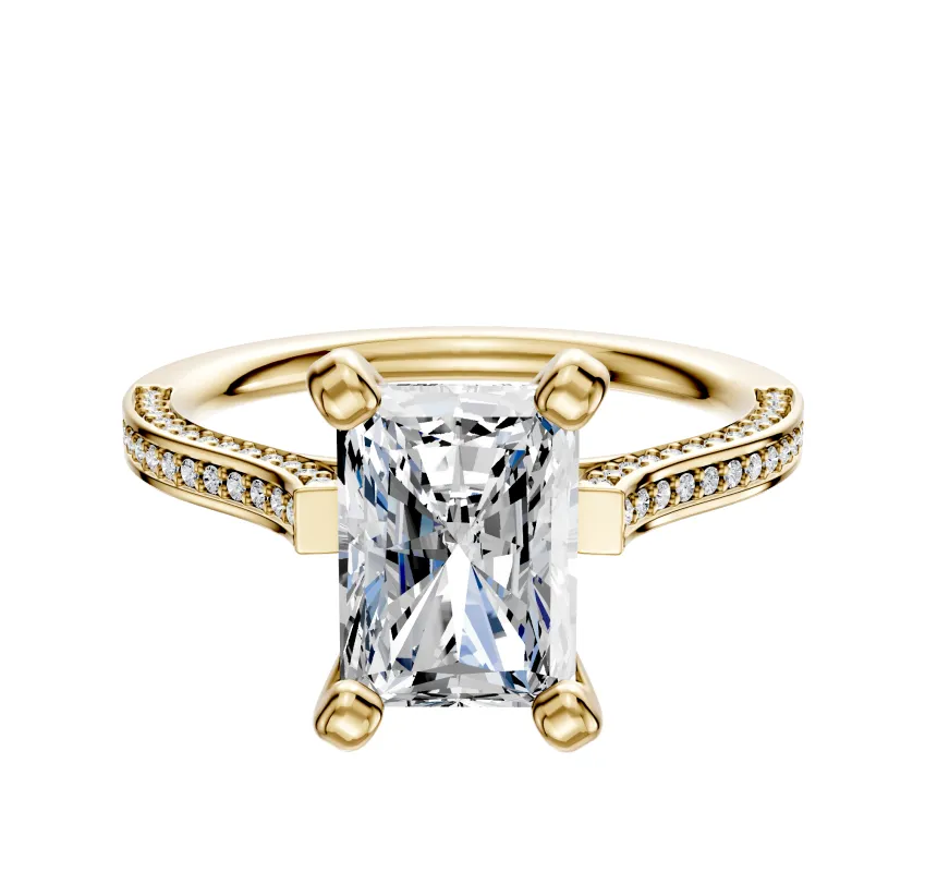 14K Yellow Gold 4 Prong Cathedral Flat 3-Row-Pave 2.0mm Engagement Ring sold by Promise By Effy
