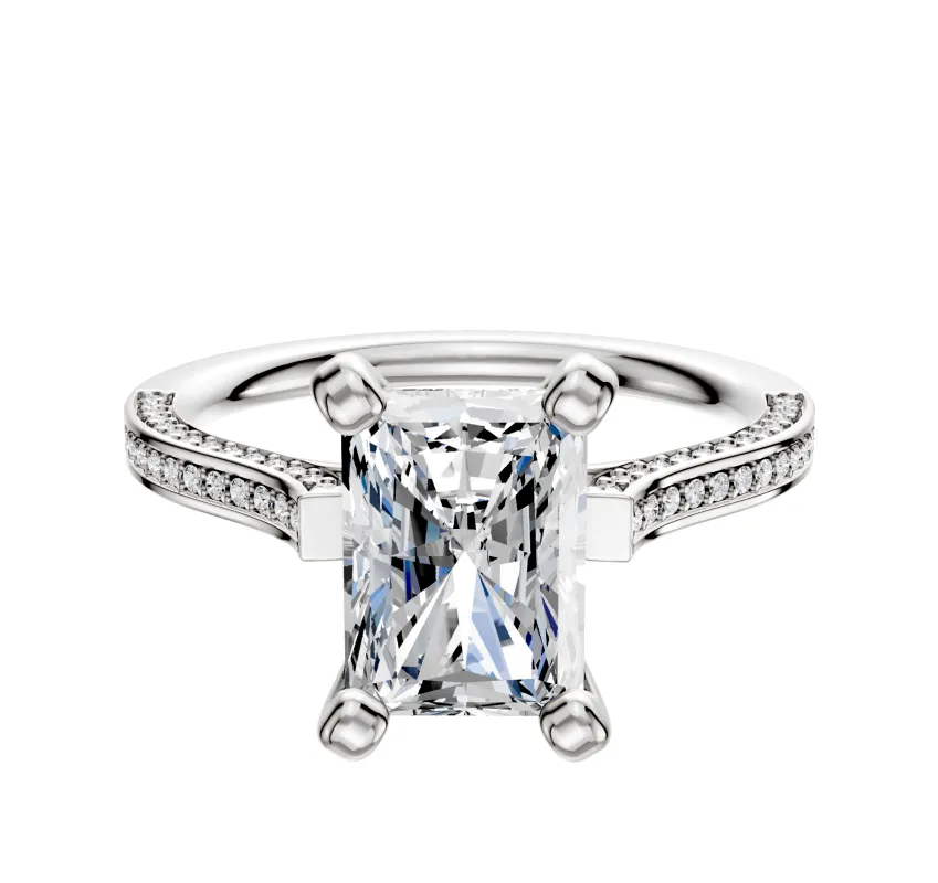 18K White Gold 4 Prong Cathedral Flat 3-Row-Pave 2.0mm Engagement Ring sold by Promise By Effy