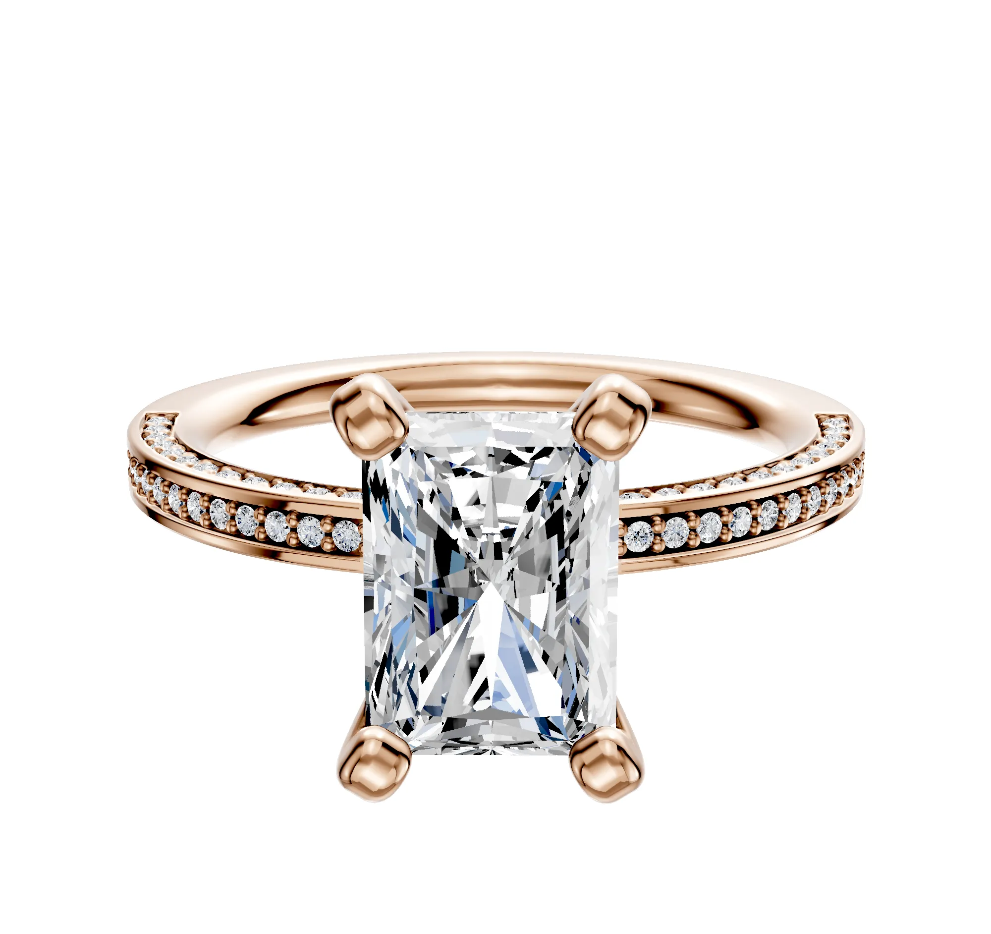 14K Rose Gold 4 Prong Classic Flat 3-Row-Pave 2.0mm Engagement Ring sold by Promise By Effy