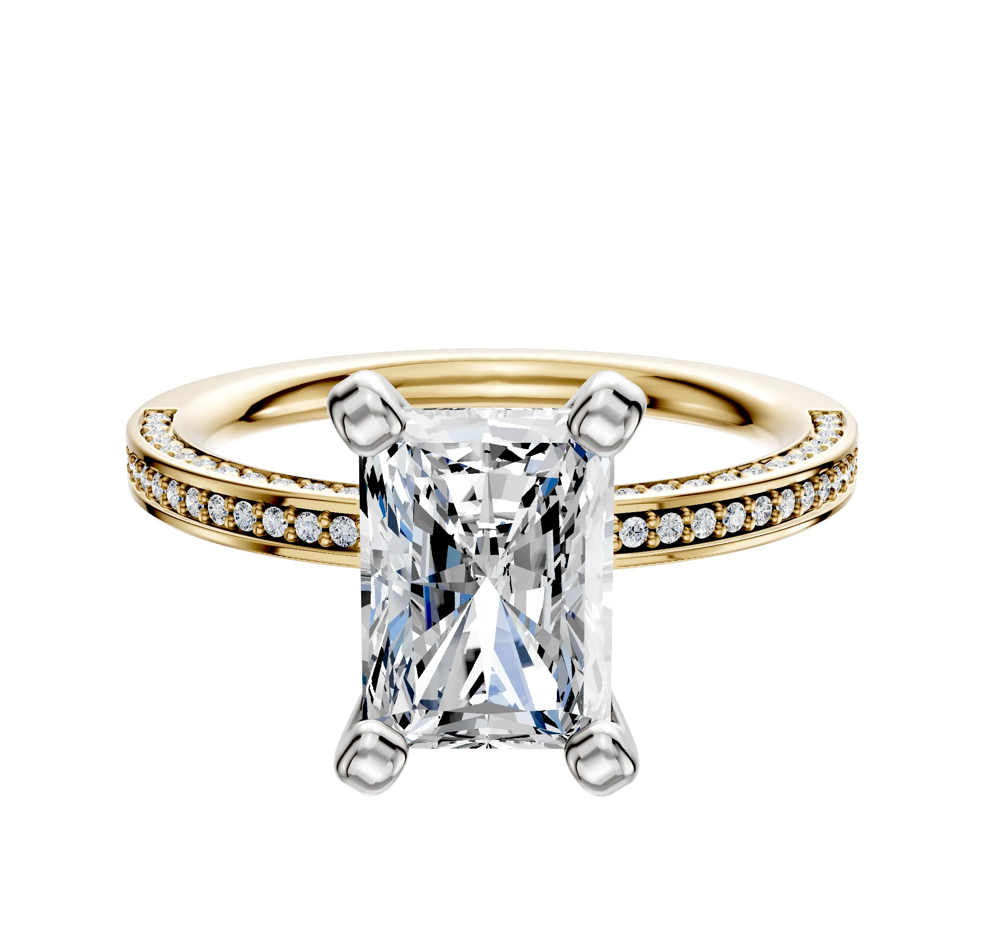 18K Two Tone 4 Prong Classic Flat 3-Row-Pave 2.0mm Engagement Ring sold by Promise By Effy