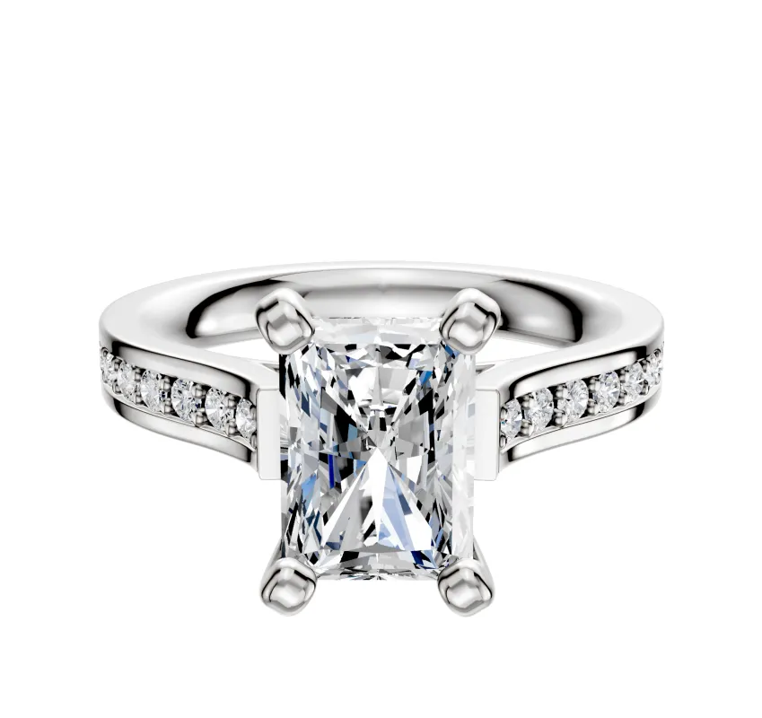 14K White Gold 4 Prong Cathedral Flat 1-Row-Pave 2.5mm Engagement Ring sold by Promise By Effy