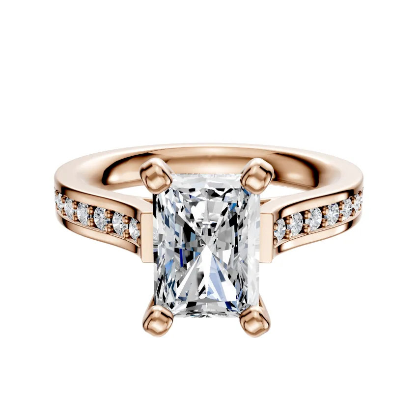 14K Rose Gold 4 Prong Cathedral Flat 1-Row-Pave 2.5mm Engagement Ring sold by Promise By Effy