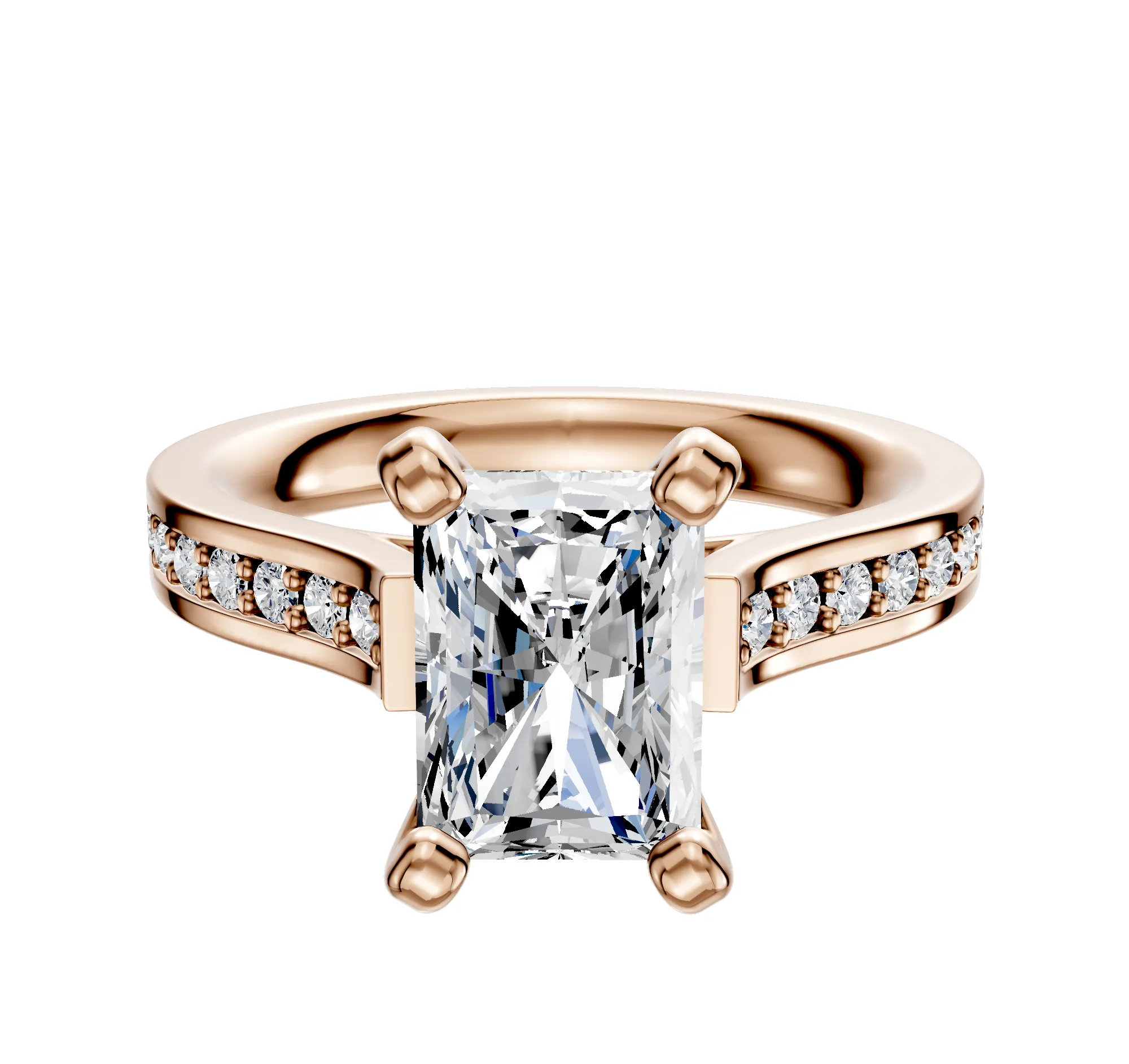 14K Rose Gold 4 Prong Cathedral Flat 1-Row-Pave 2.5mm Engagement Ring sold by Promise By Effy