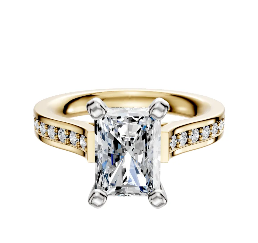 18K Two Tone 4 Prong Cathedral Flat 1-Row-Pave 2.5mm Engagement Ring sold by Promise By Effy