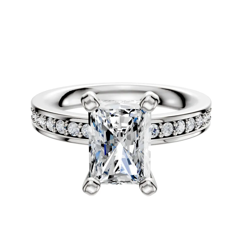 18K White Gold 4 Prong Classic Flat 1-Row-Pave 2.5mm Engagement Ring sold by Promise By Effy