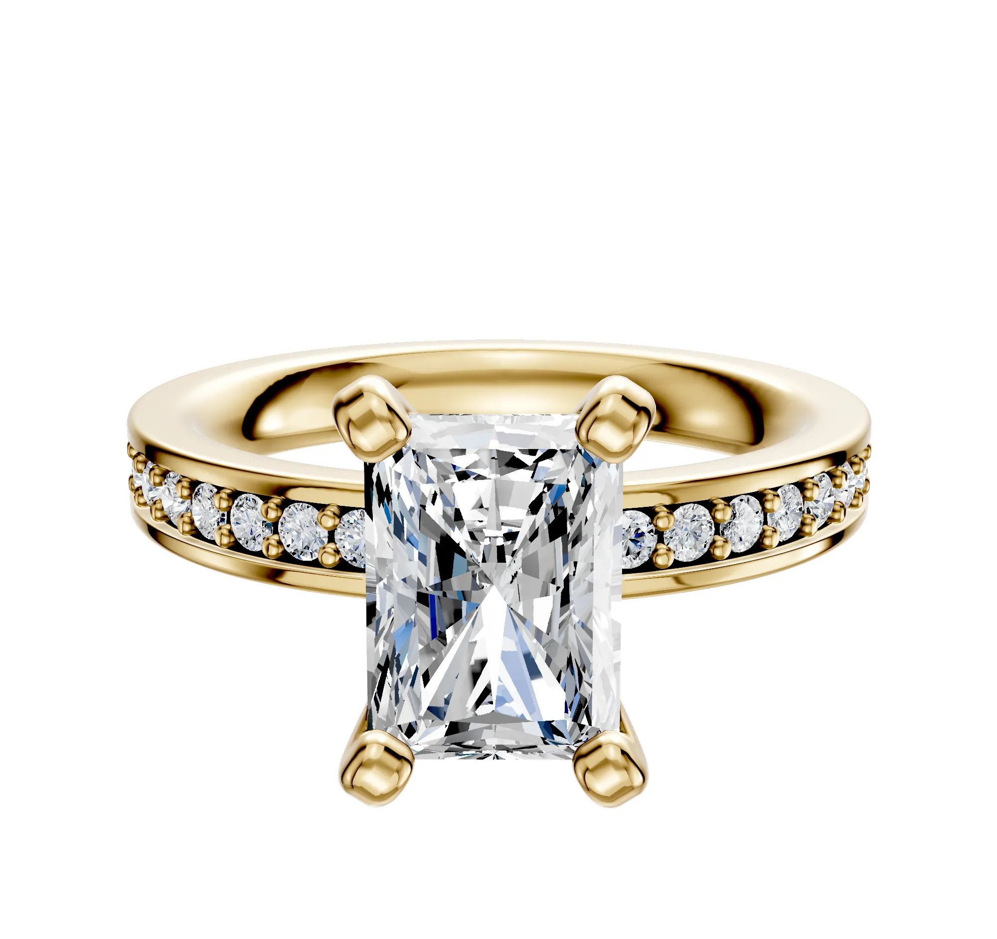 18K Yellow Gold 4 Prong Classic Flat 1-Row-Pave 2.5mm Engagement Ring sold by Promise By Effy