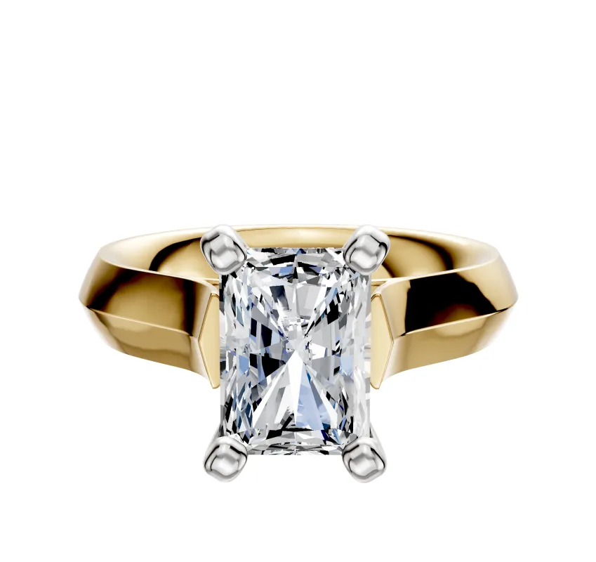 18K Two Tone 4 Prong Cathedral Knife Edge 4.0mm Engagement Ring made by Promise By Effy
