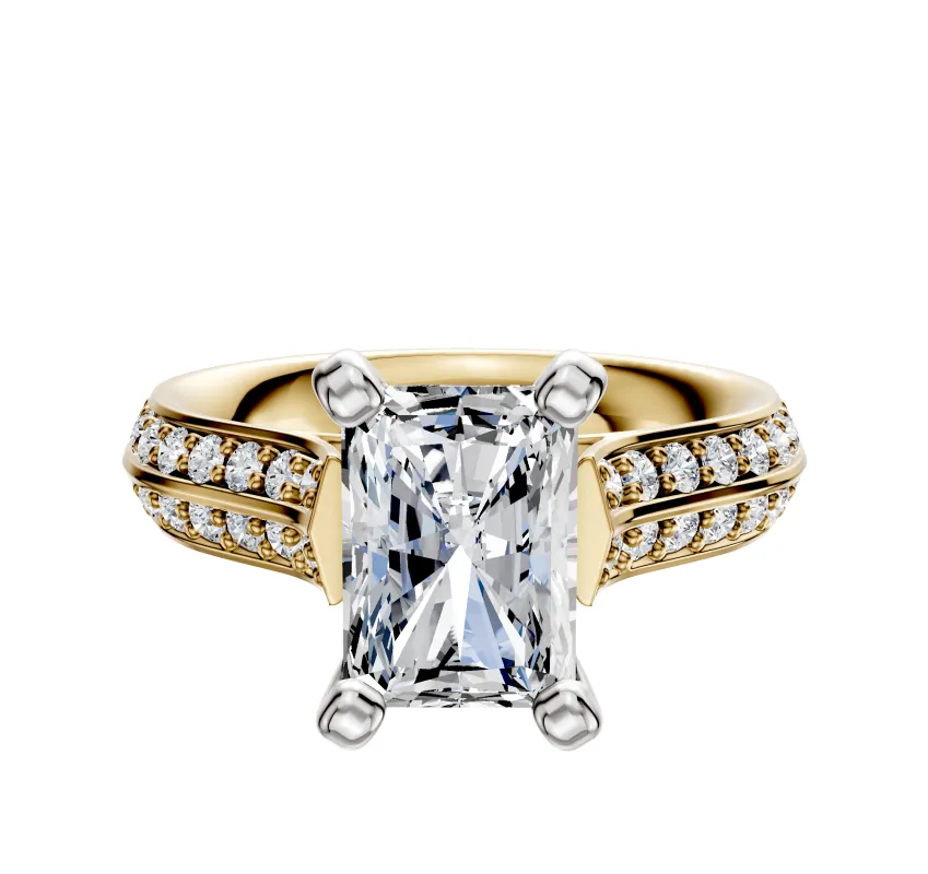 14K Two Tone 4 Prong Cathedral Knife Edge 1-Row-Pave 2.5mm Engagement Ring sold by Promise By Effy