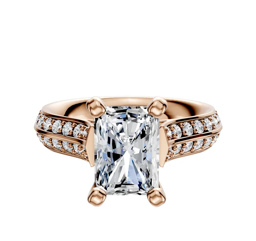 18K Rose Gold 4 Prong Cathedral Knife Edge 1-Row-Pave 2.5mm Engagement Ring sold by Promise By Effy