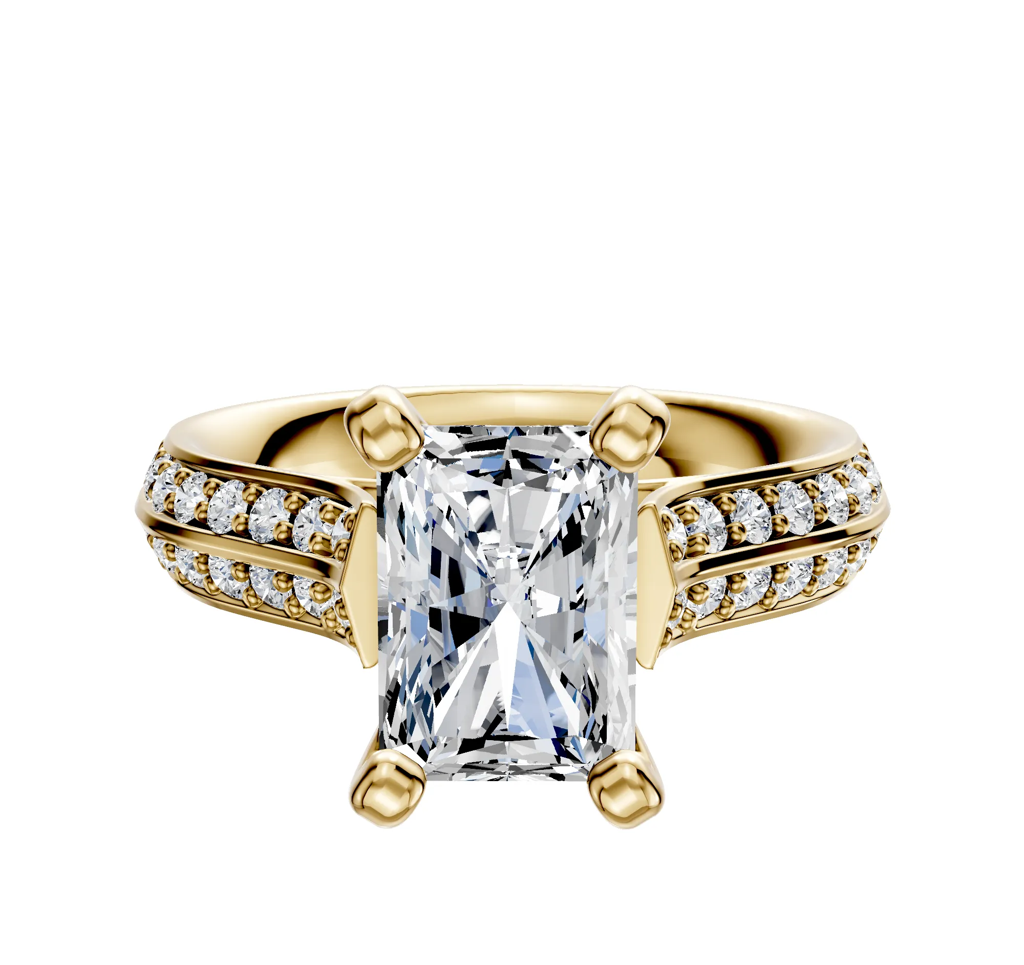 18K Yellow Gold 4 Prong Cathedral Knife Edge 1-Row-Pave 2.5mm Engagement Ring sold by Promise By Effy