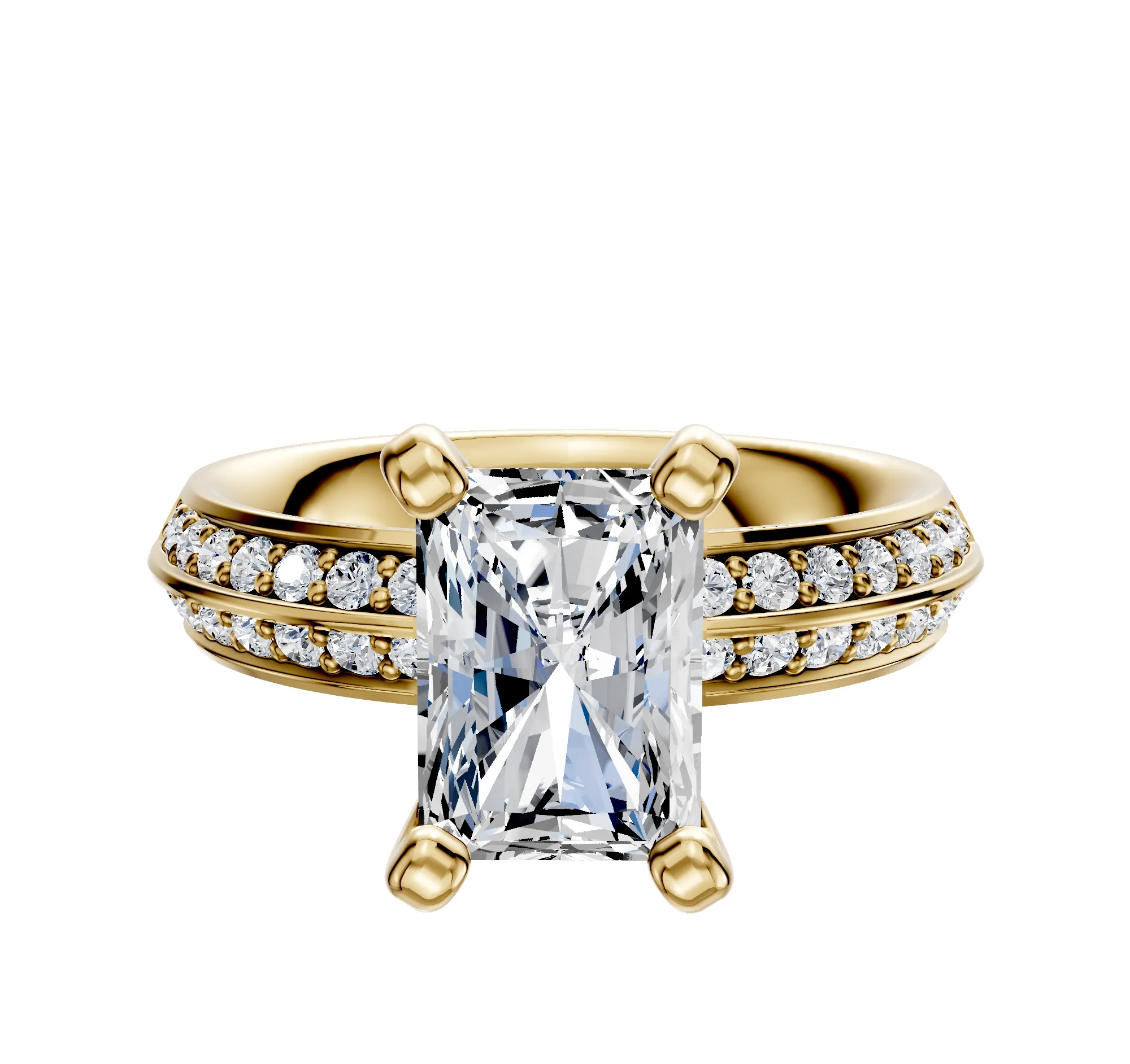 14K Yellow Gold 4 Prong Classic Knife Edge 1-Row-Pave 2.5mm Engagement Ring sold by Promise By Effy