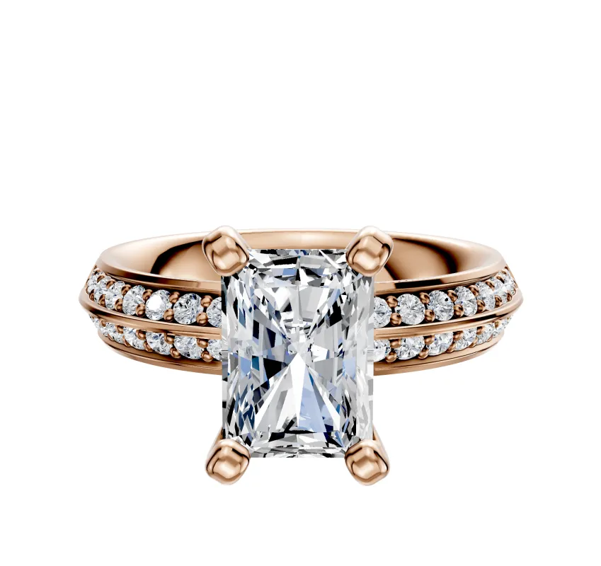 18K Rose Gold 4 Prong Classic Knife Edge 1-Row-Pave 2.5mm Engagement Ring sold by Promise By Effy