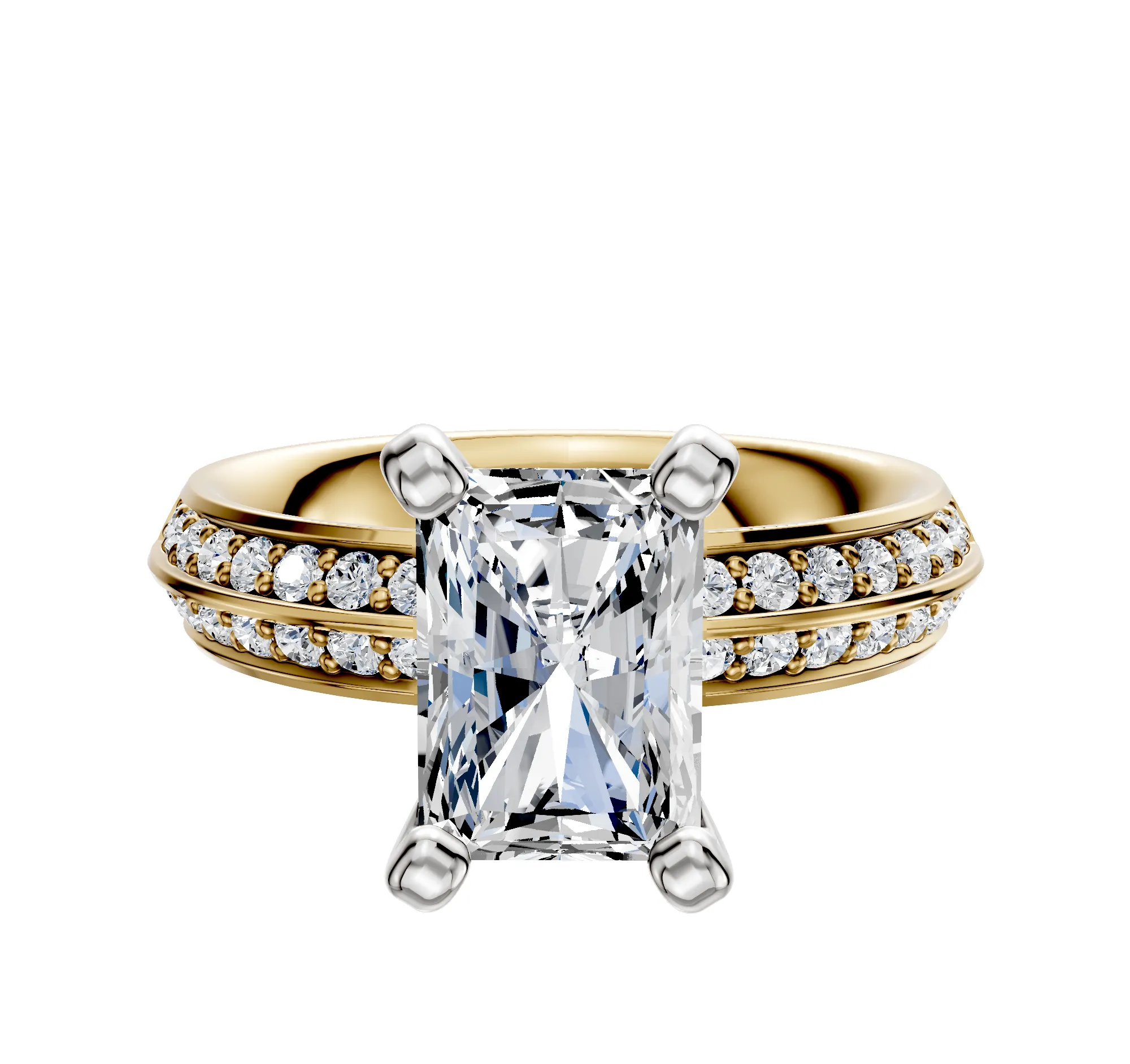 18K Two Tone 4 Prong Classic Knife Edge 1-Row-Pave 2.5mm Engagement Ring sold by Promise By Effy