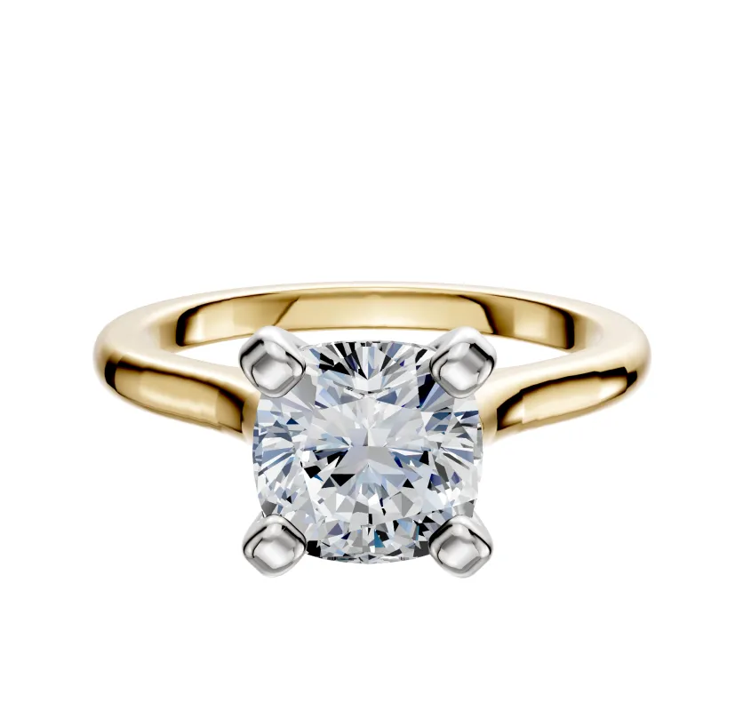 18K Two Tone 4 Prong Cathedral Dome 2.0mm Engagement Ring sold by Promise By Effy