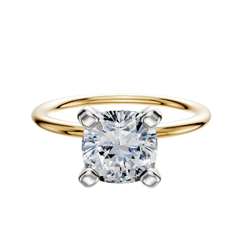 18K Two Tone 4 Prong Classic Dome 1.5mm Engagement Ring made by Promise By Effy