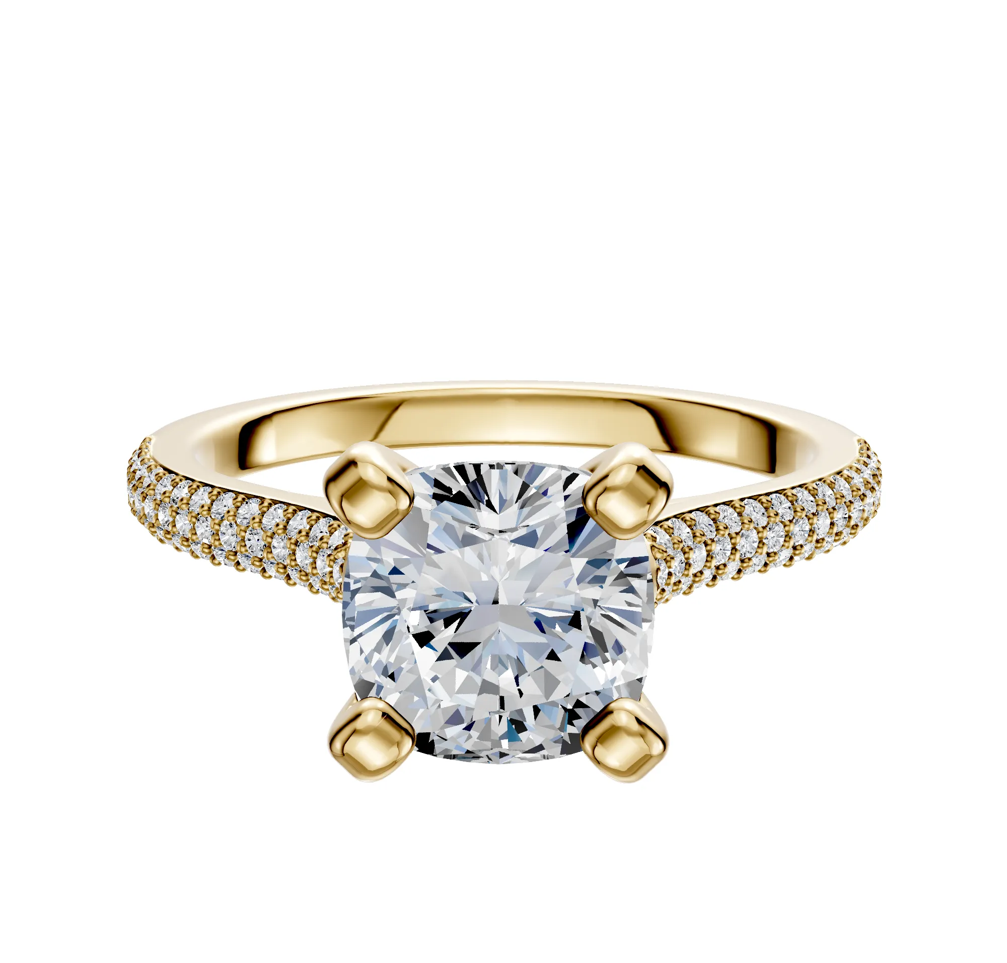 18K Yellow Gold 4 Prong Cathedral Dome 3-Row-Pave 2.0mm Engagement Ring sold by Promise By Effy