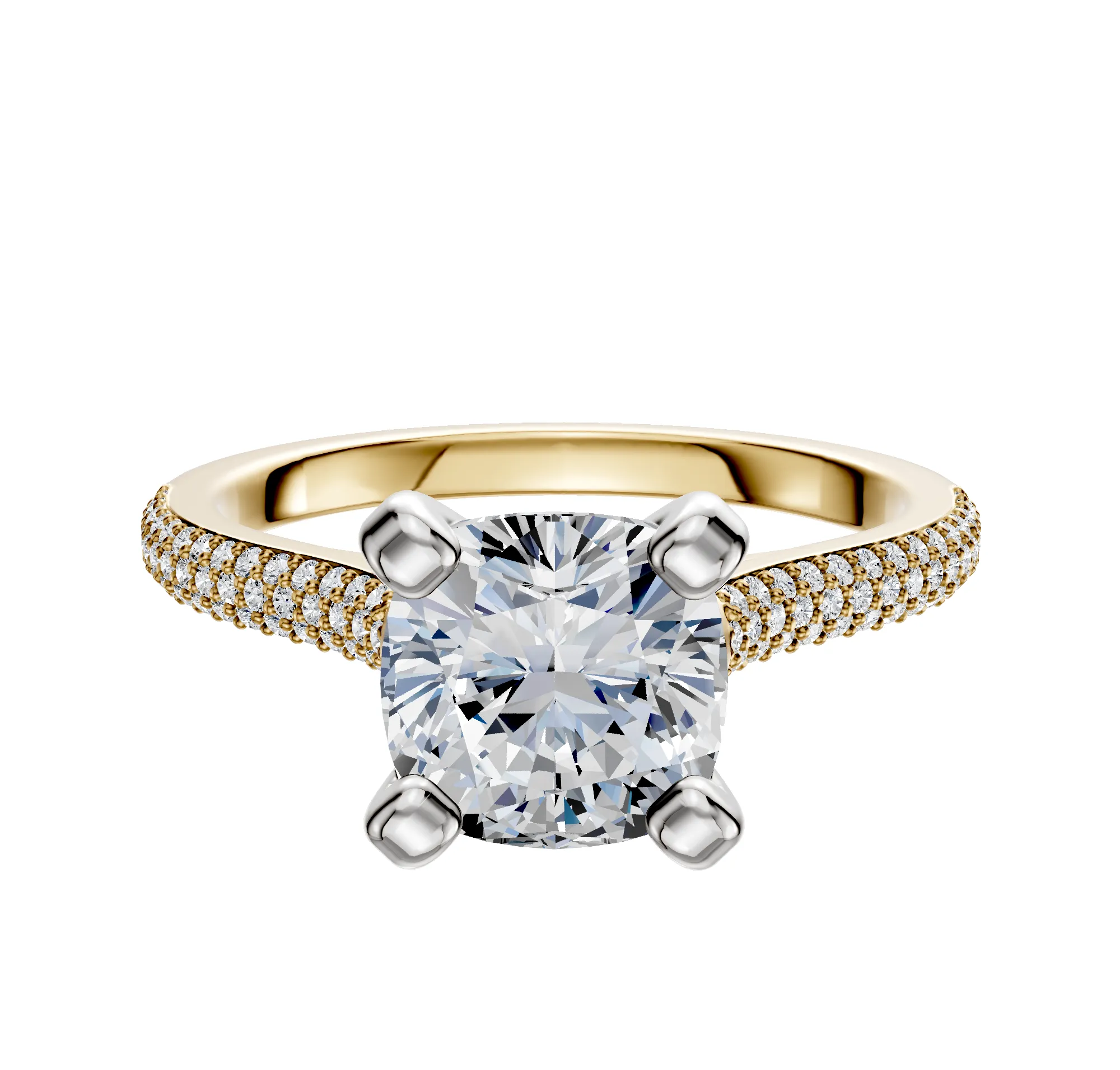 14K Two Tone 4 Prong Cathedral Dome 3-Row-Pave 2.0mm Engagement Ring sold by Promise By Effy