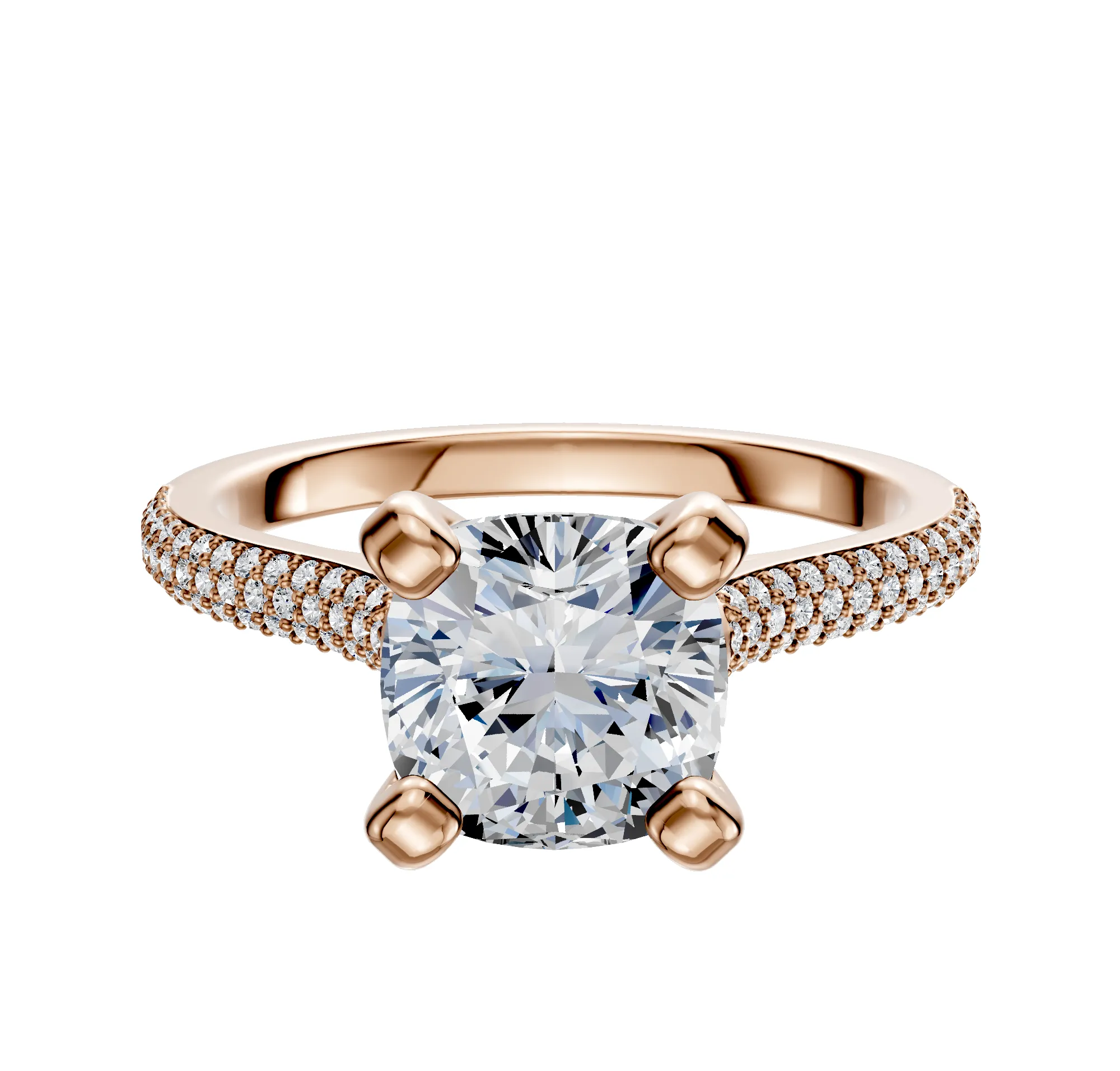 18K Rose Gold 4 Prong Cathedral Dome 3-Row-Pave 2.0mm Engagement Ring sold by Promise By Effy