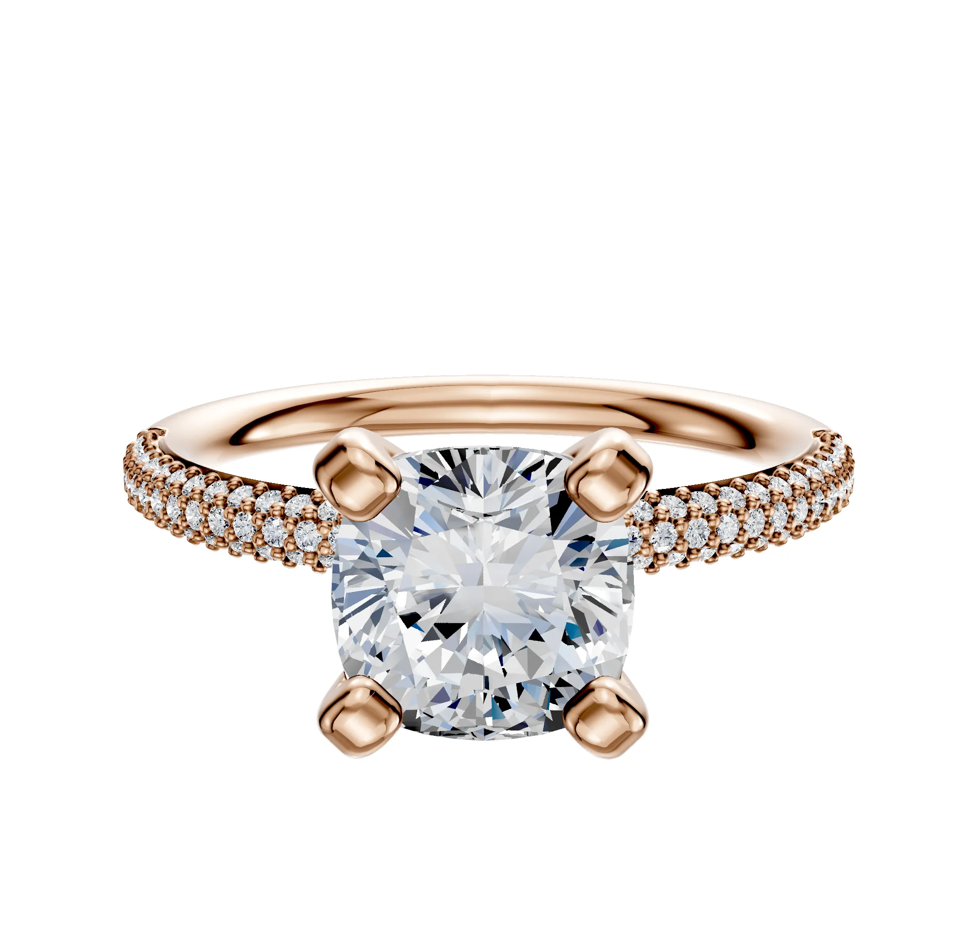 18K Rose Gold 4 Prong Classic Dome 3-Row-Pave 2.0mm Engagement Ring sold by Promise By Effy