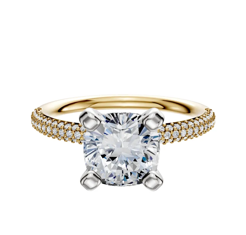 18K Two Tone 4 Prong Classic Dome 3-Row-Pave 2.0mm Engagement Ring sold by Promise By Effy
