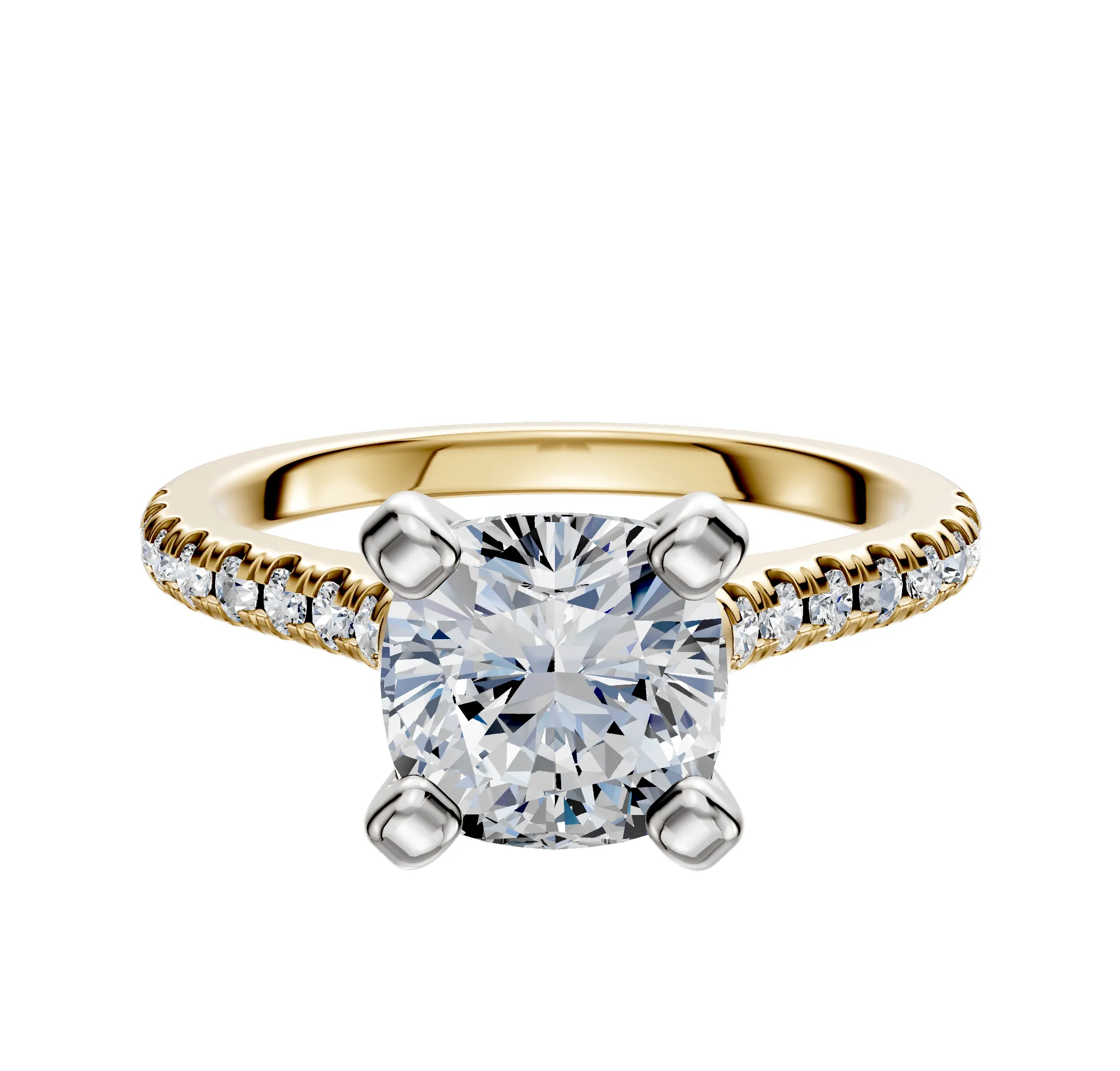 18K Two Tone 4 Prong Cathedral Dome 1-Row-Pave 2.5mm Engagement Ring sold by Promise By Effy