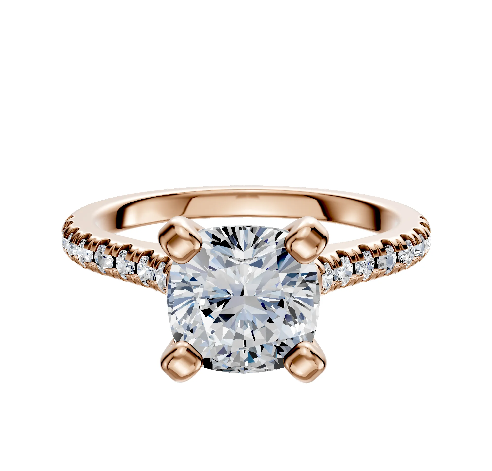 18K Rose Gold 4 Prong Cathedral Dome 1-Row-Pave 2.5mm Engagement Ring sold by Promise By Effy