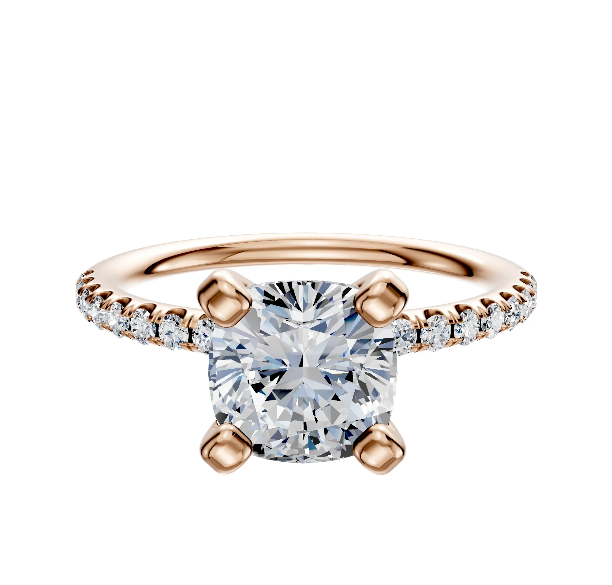 14K Rose Gold 4 Prong Classic Dome 1-Row-Pave 2.5mm Engagement Ring sold by Promise By Effy