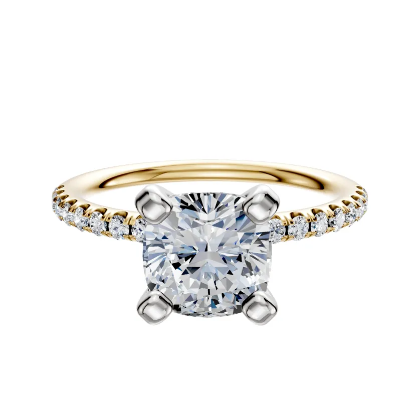 14K Two Tone 4 Prong Classic Dome 1-Row-Pave 2.5mm Engagement Ring sold by Promise By Effy