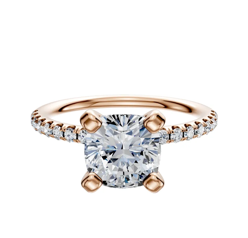 18K Rose Gold 4 Prong Classic Dome 1-Row-Pave 2.5mm Engagement Ring sold by Promise By Effy