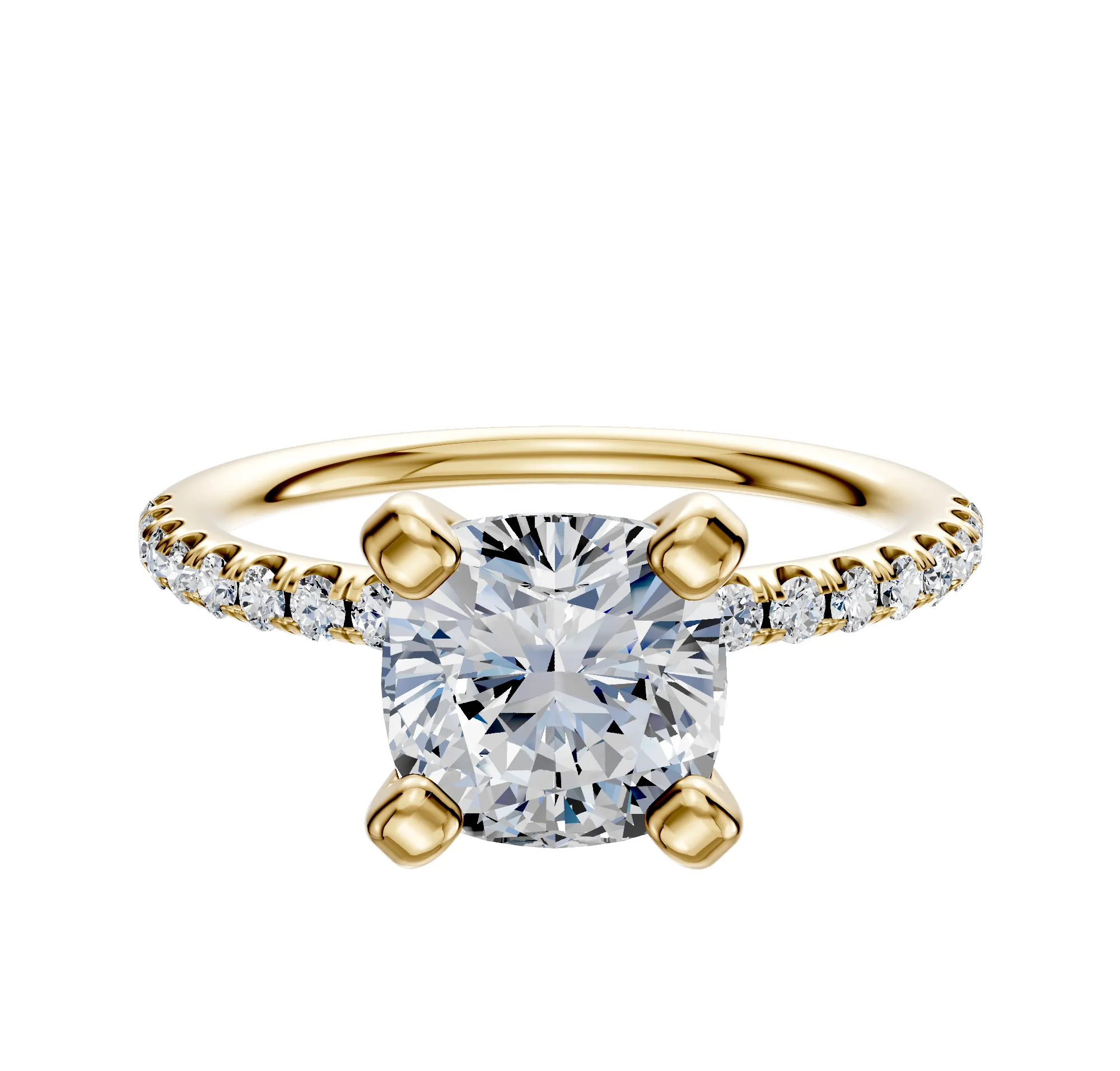 18K Yellow Gold 4 Prong Classic Dome 1-Row-Pave 2.5mm Engagement Ring sold by Promise By Effy
