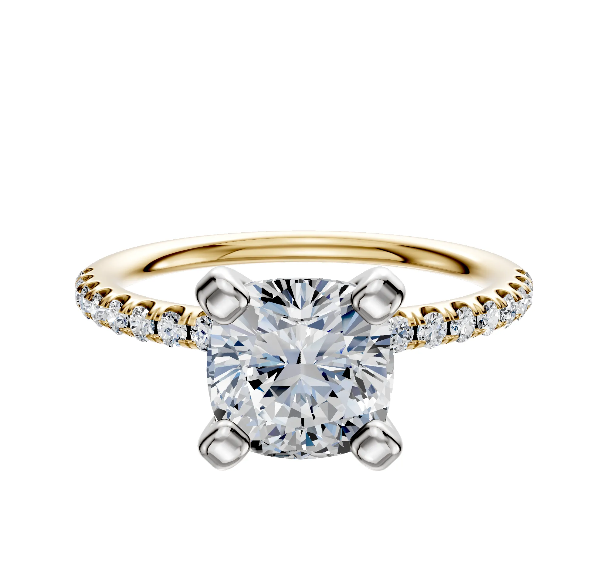 18K Two Tone 4 Prong Classic Dome 1-Row-Pave 2.5mm Engagement Ring sold by Promise By Effy