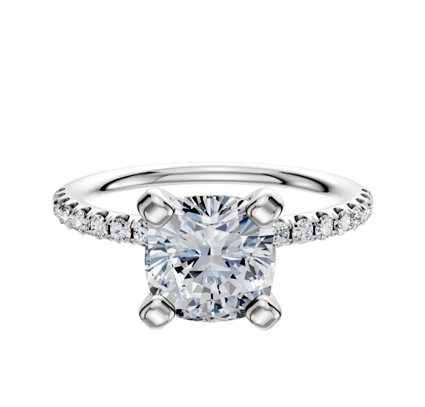 Platinum 4 Prong Classic Dome 1-Row-Pave 2.5mm Engagement Ring sold by Promise By Effy