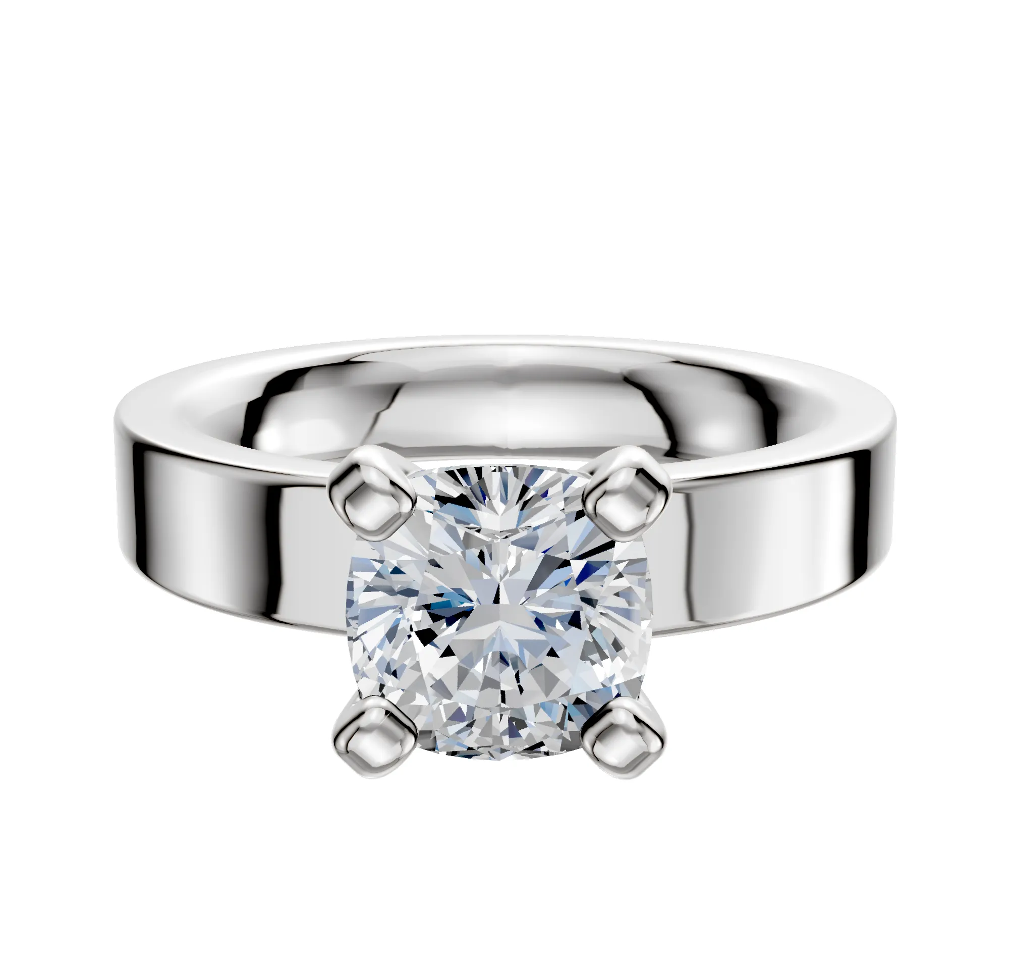 14K White Gold 4 Prong Classic Flat 4.0mm Engagement Ring sold by Promise By Effy