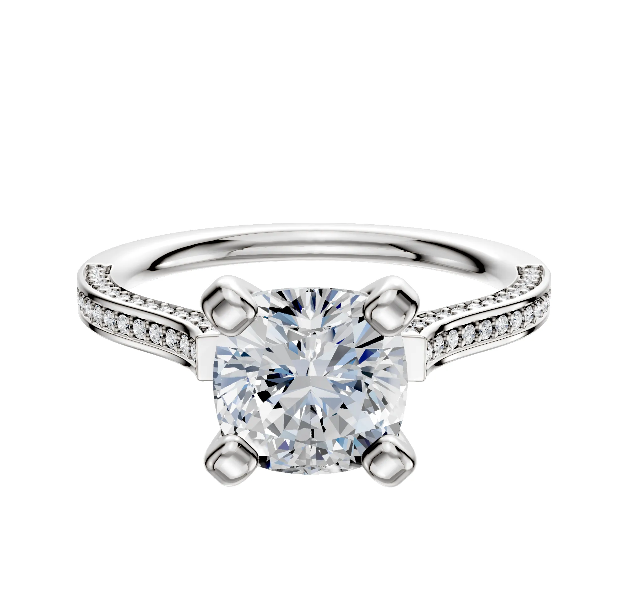 14K White Gold 4 Prong Cathedral Flat 3-Row-Pave 2.0mm Engagement Ring sold by Promise By Effy