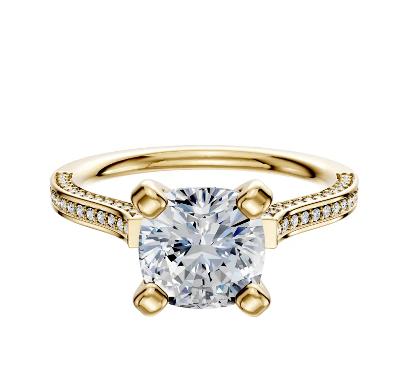 14K Yellow Gold 4 Prong Cathedral Flat 3-Row-Pave 2.0mm Engagement Ring sold by Promise By Effy