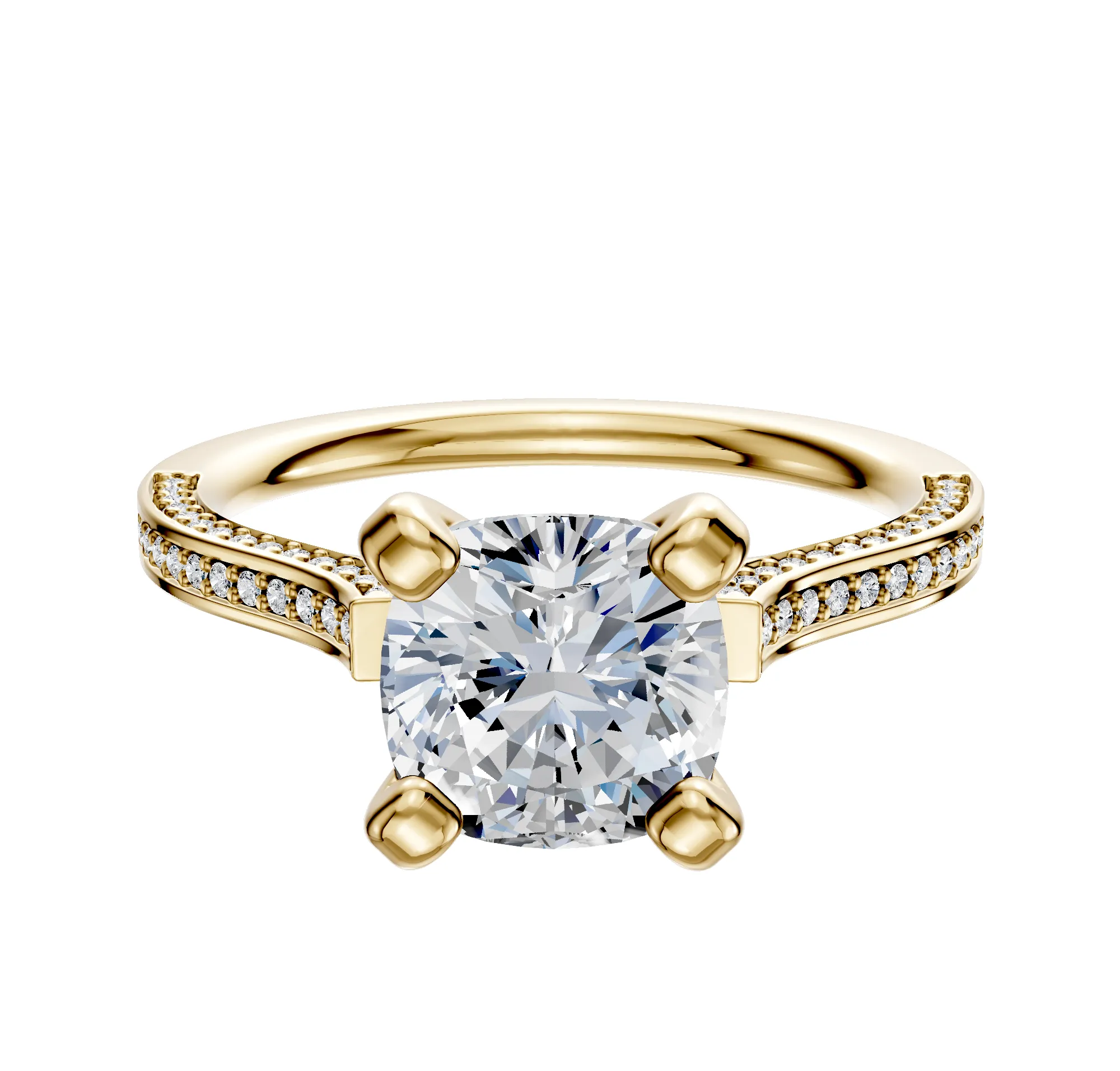 18K Yellow Gold 4 Prong Cathedral Flat 3-Row-Pave 2.0mm Engagement Ring sold by Promise By Effy