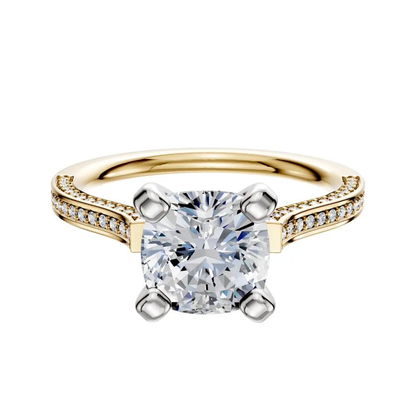 18K Two Tone 4 Prong Cathedral Flat 3-Row-Pave 2.0mm Engagement Ring sold by Promise By Effy