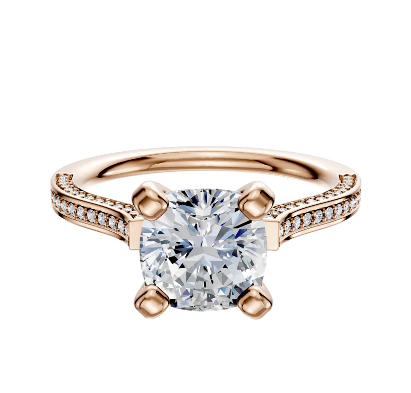 18K Rose Gold 4 Prong Cathedral Flat 3-Row-Pave 2.0mm Engagement Ring sold by Promise By Effy