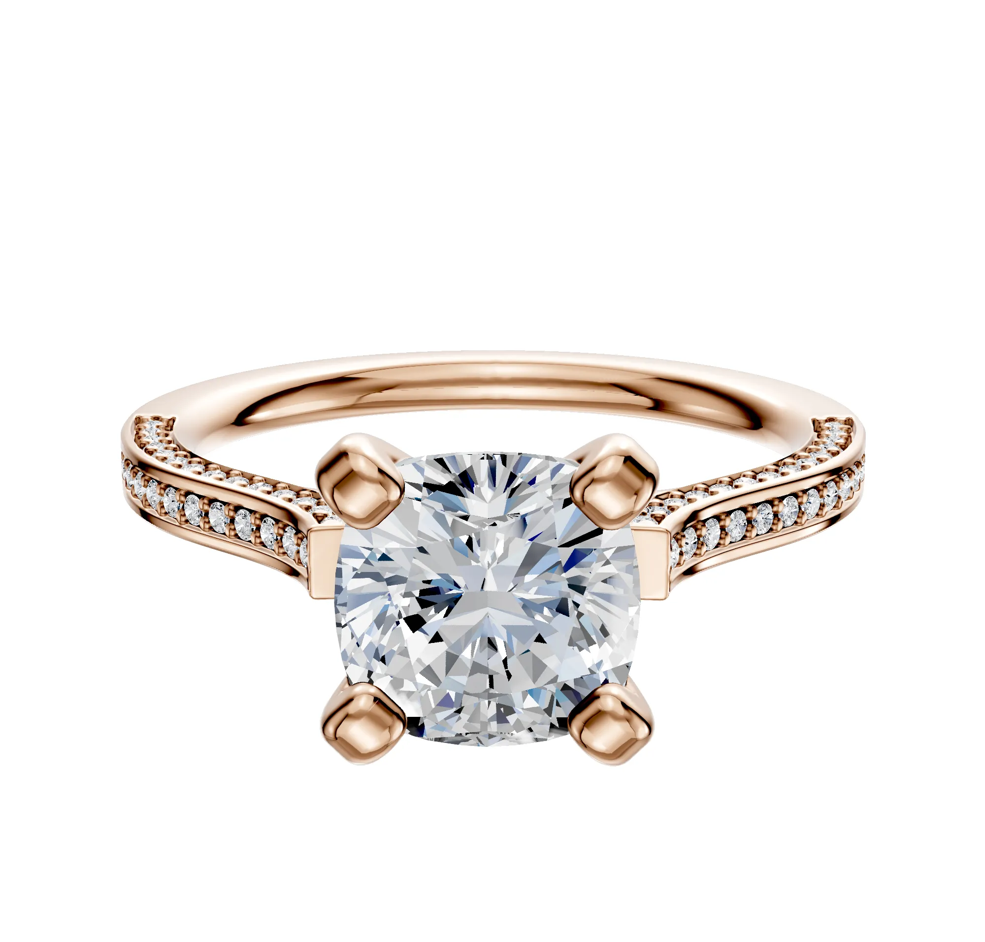 18K Rose Gold 4 Prong Cathedral Flat 3-Row-Pave 2.0mm Engagement Ring sold by Promise By Effy