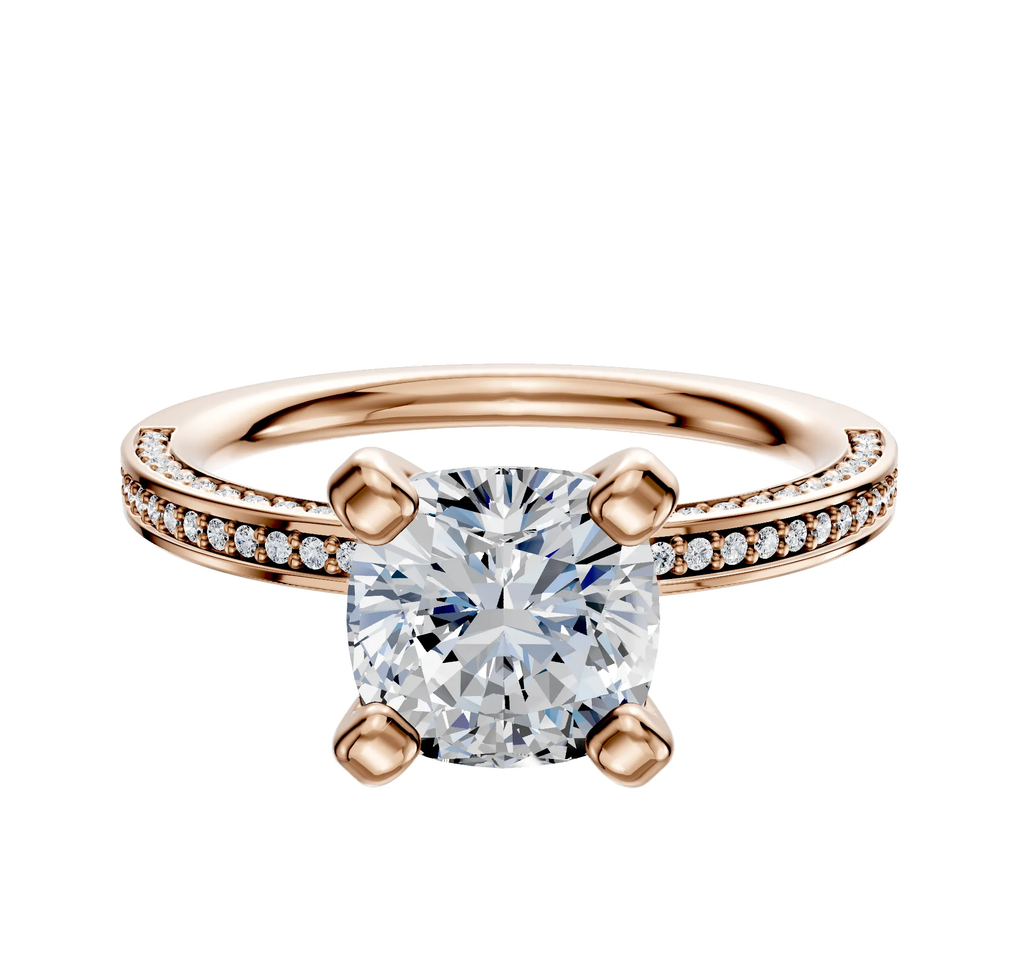 14K Rose Gold 4 Prong Classic Flat 3-Row-Pave 2.0mm Engagement Ring sold by Promise By Effy