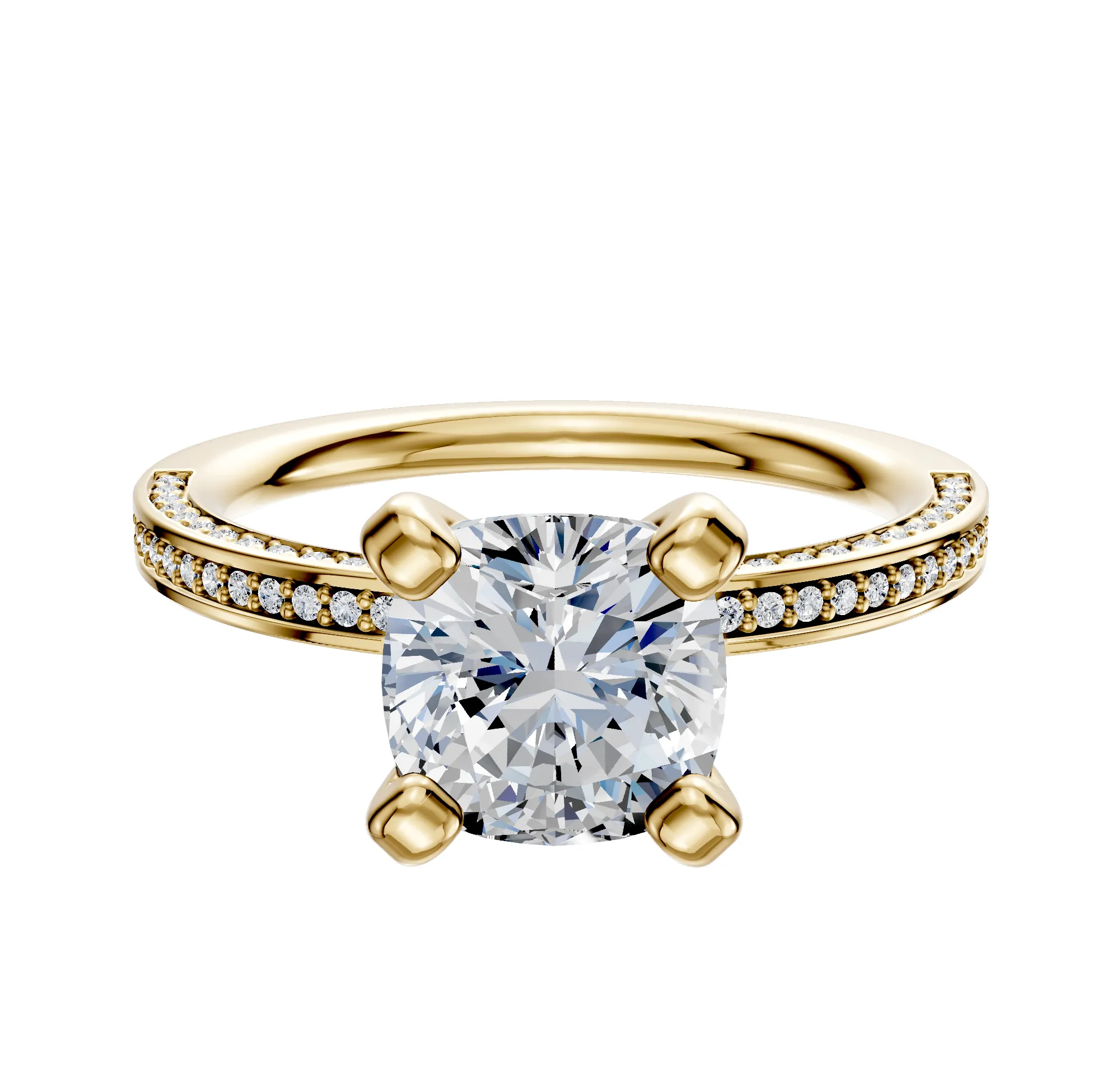 14K Yellow Gold 4 Prong Classic Flat 3-Row-Pave 2.0mm Engagement Ring sold by Promise By Effy