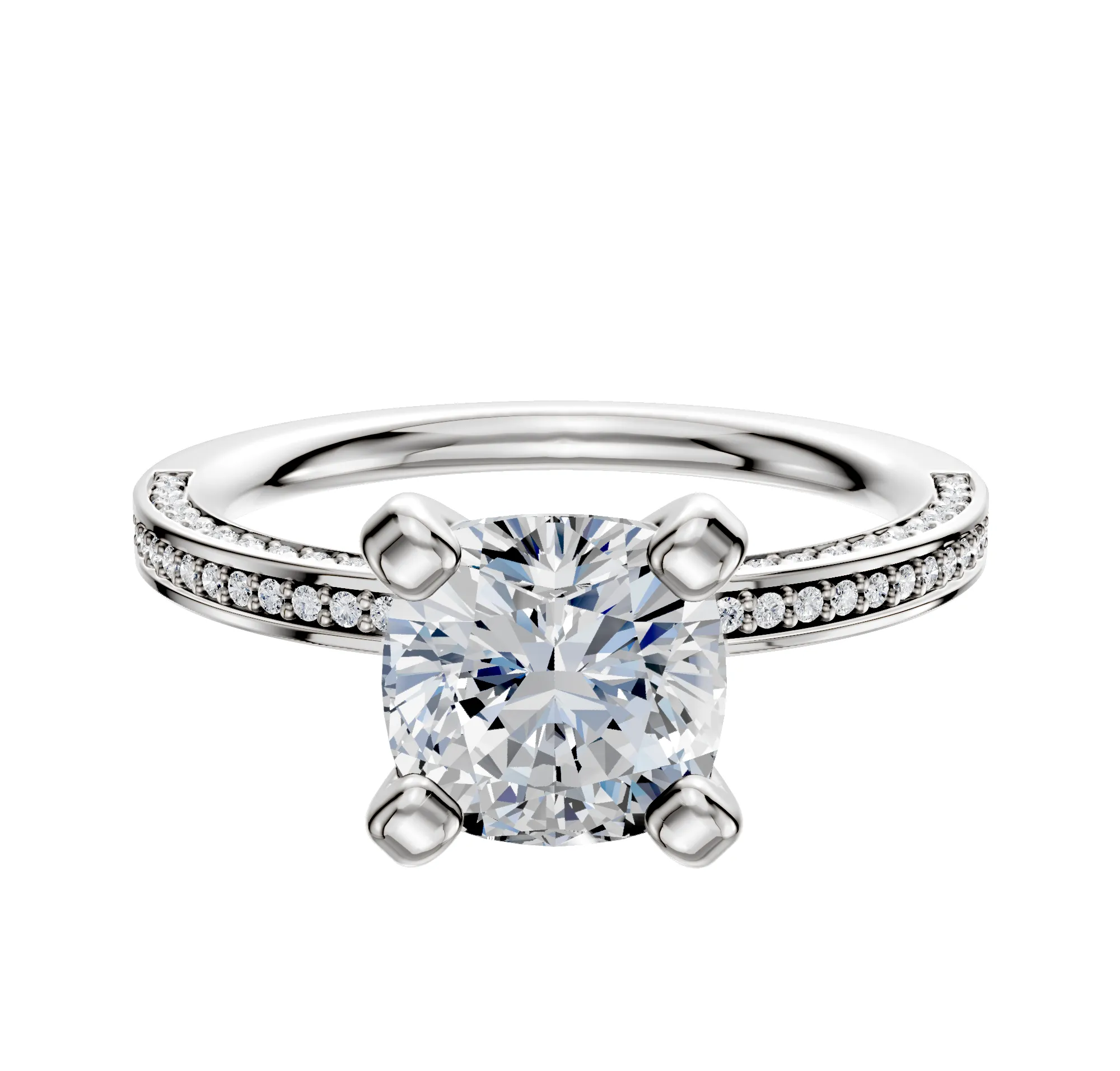 Platinum 4 Prong Classic Flat 3-Row-Pave 2.0mm Engagement Ring sold by Promise By Effy