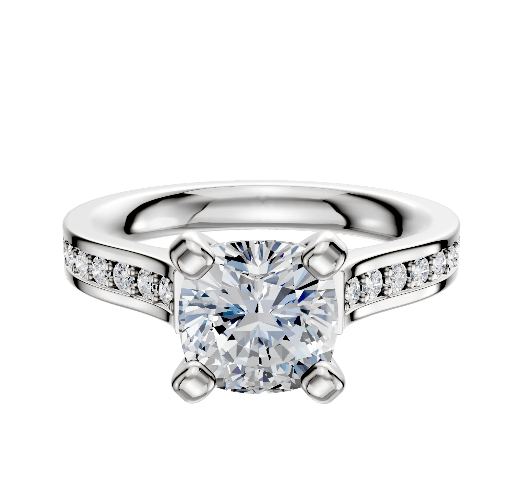 14K White Gold 4 Prong Cathedral Flat 1-Row-Pave 2.5mm Engagement Ring sold by Promise By Effy