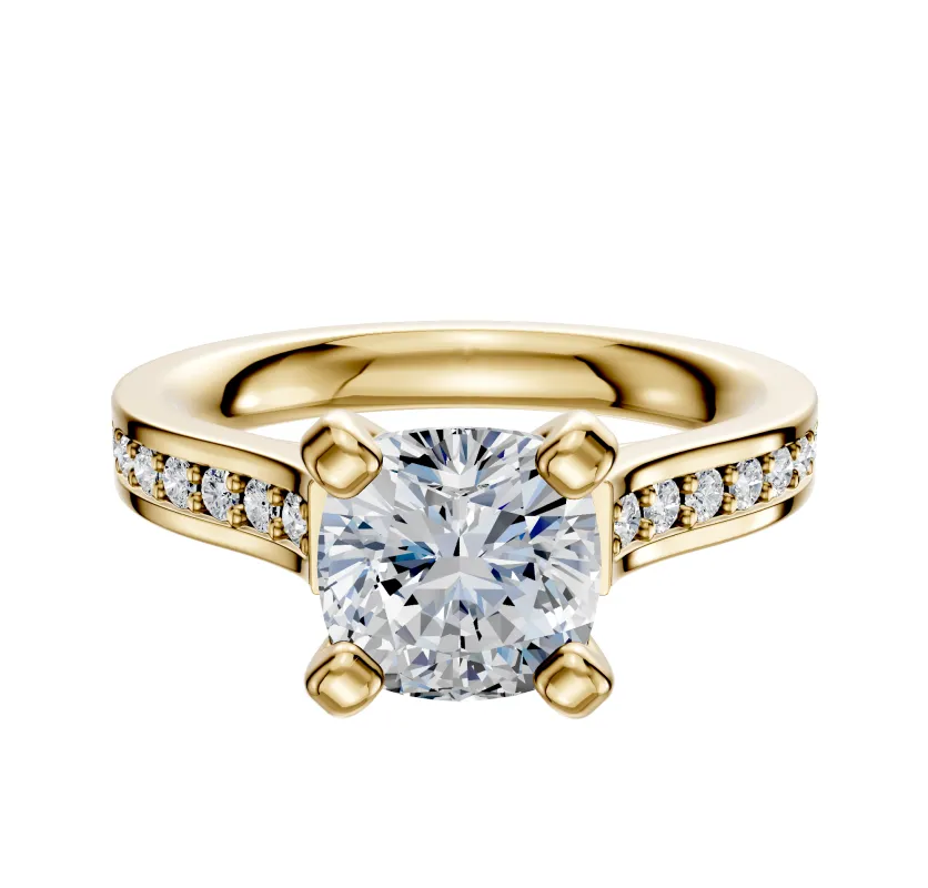 18K Yellow Gold 4 Prong Cathedral Flat 1-Row-Pave 2.5mm Engagement Ring sold by Promise By Effy