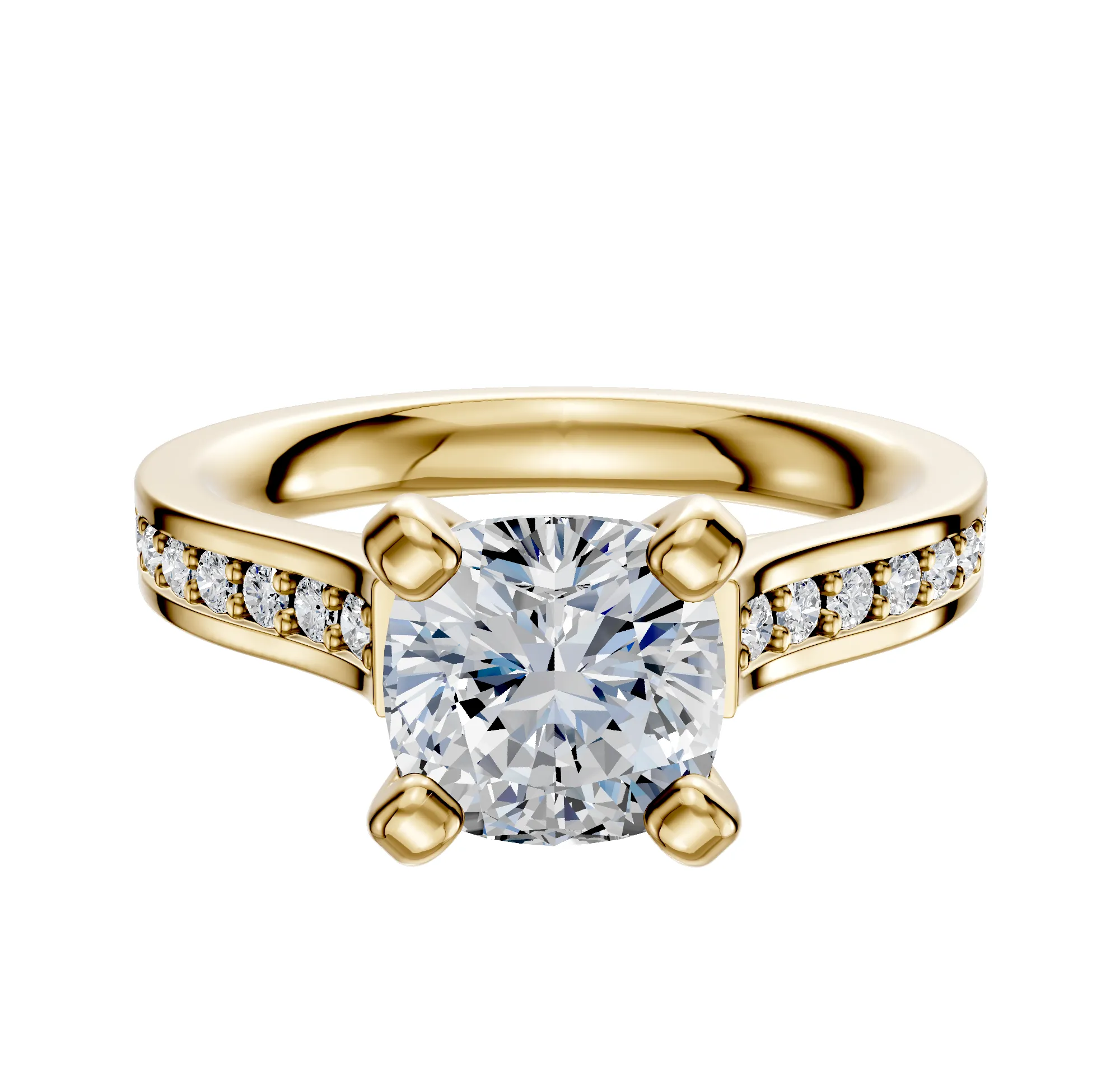 18K Yellow Gold 4 Prong Cathedral Flat 1-Row-Pave 2.5mm Engagement Ring sold by Promise By Effy