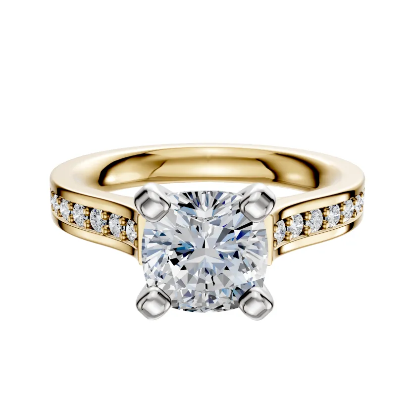 18K Two Tone 4 Prong Cathedral Flat 1-Row-Pave 2.5mm Engagement Ring sold by Promise By Effy