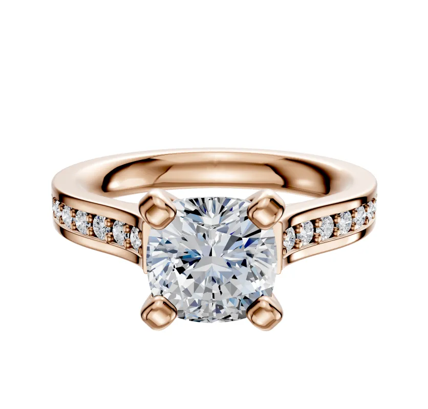 18K Rose Gold 4 Prong Cathedral Flat 1-Row-Pave 2.5mm Engagement Ring sold by Promise By Effy