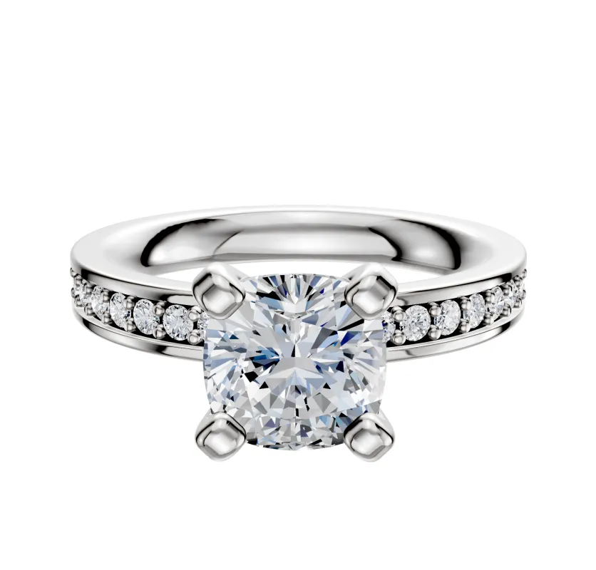 14K White Gold 4 Prong Classic Flat 1-Row-Pave 2.5mm Engagement Ring sold by Promise By Effy